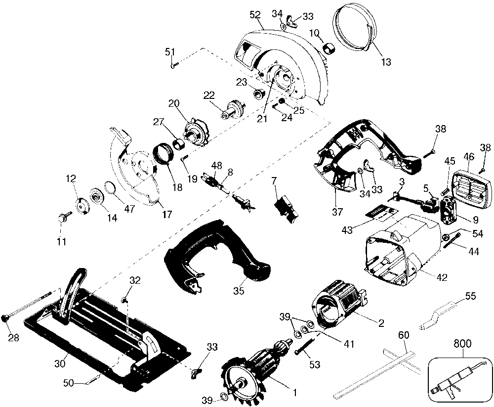 Exploded Diagram A Diagram and Parts List for 7359-04 Type 3 Black and Decker Circular Saw
